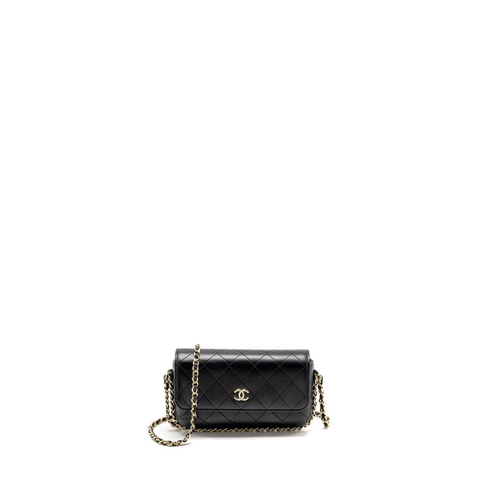 CHANEL 22A PHONE CASE/MINI WALLET ON CHAIN LAMBSKIN BLACK LGHW (MICROCHIP)