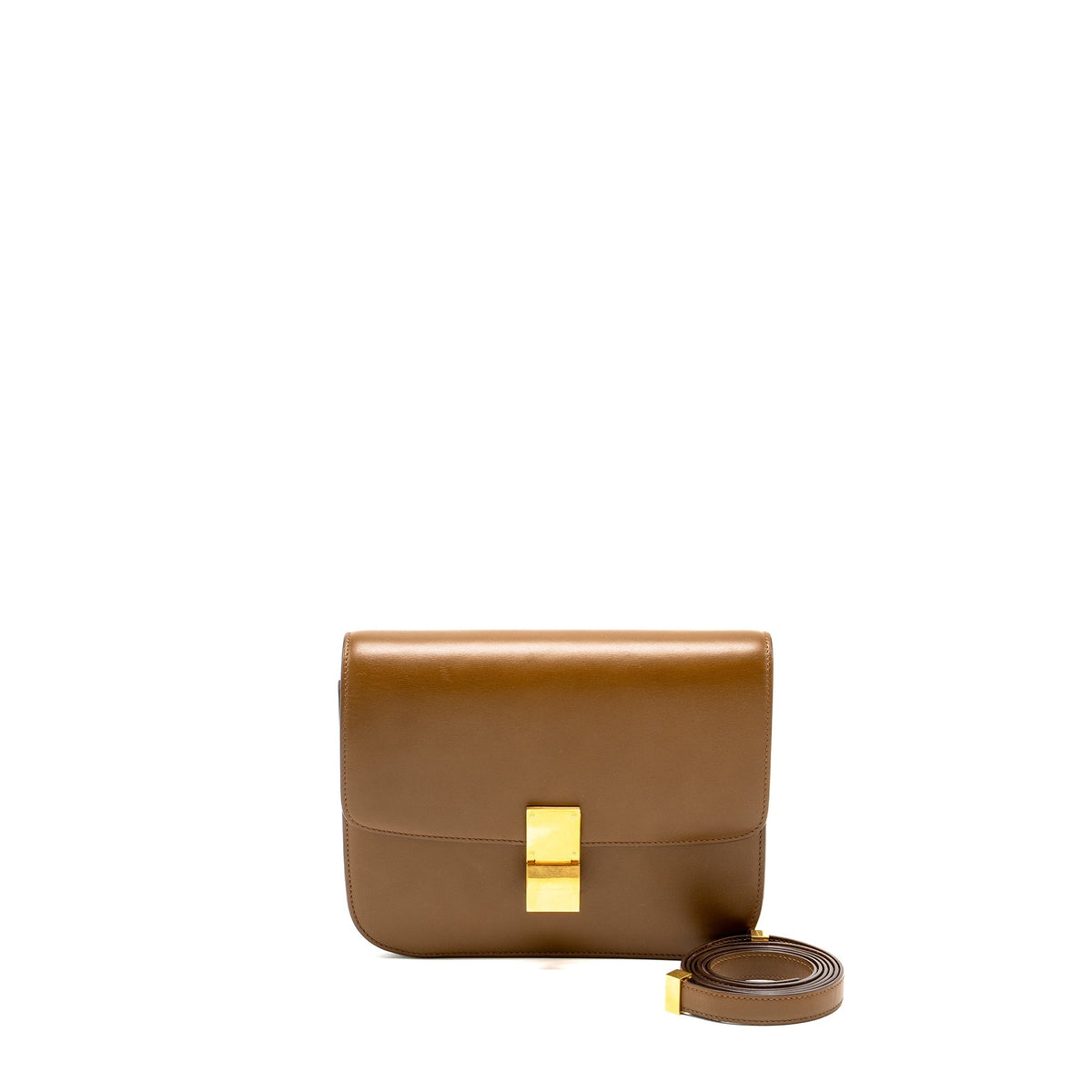 CELINE MEDIUM CLASSIC BOX BAG CALFSKIN CAMEL GHW