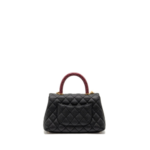 CHANEL SMALL COCO HANDLE WITH PYTHON HANDLE CAVIAR BLACK/BURGUNDY GHW