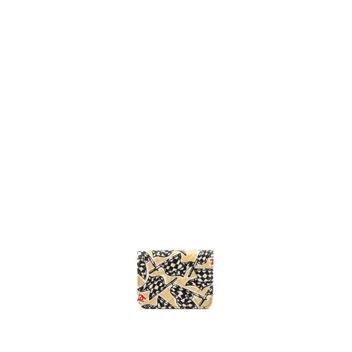 CHANEL MINI FLAP CLUTCH WITH CHAIN FABRIC BEIGE/MULTICOLOUR LGHW(MICROCHIP)