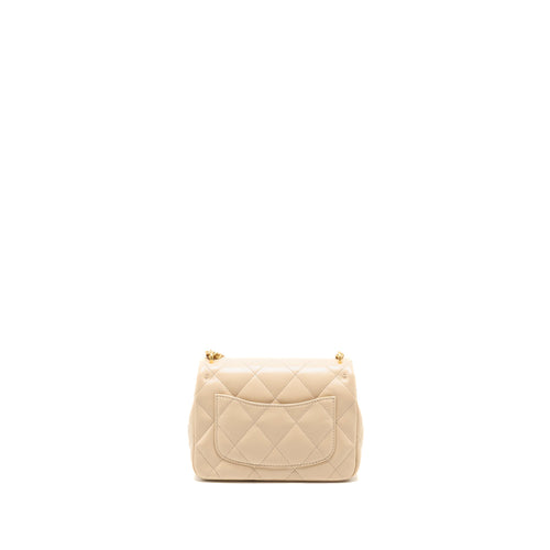 CHANEL 25C COCO LOVE ADJUSTABLE CHAIN SHINY LAMBSKIN BEIGE GHW (MICROCHIP)