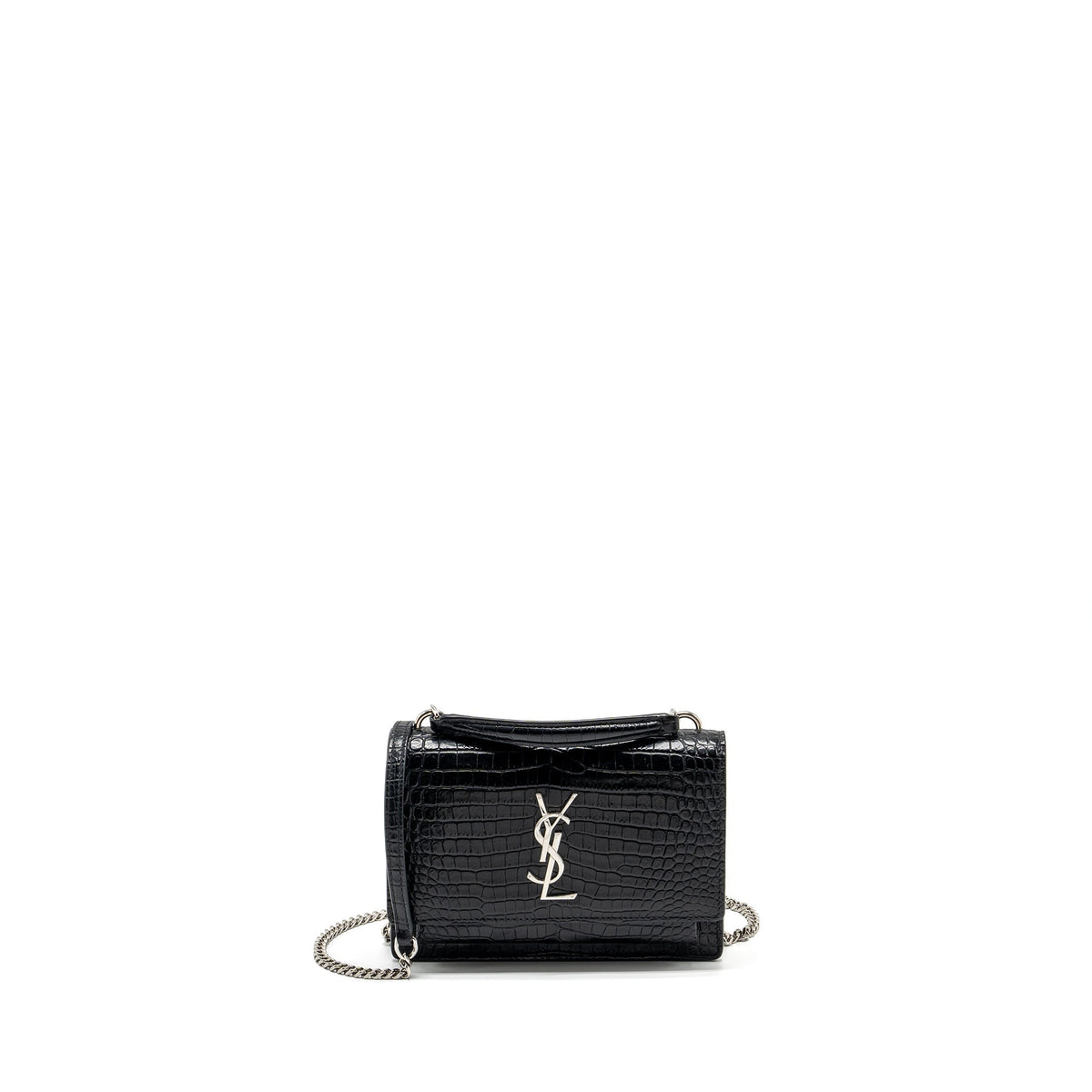 SAINT LAURENT/YSL SUNSET BAG CROC-EMBOSSED CALFSKIN BLACK SHW