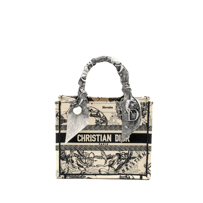 DIOR SMALL BOOK TOTE LATTE/BLACK TOILE DE JOUY ZODIAC EMBROIDERY