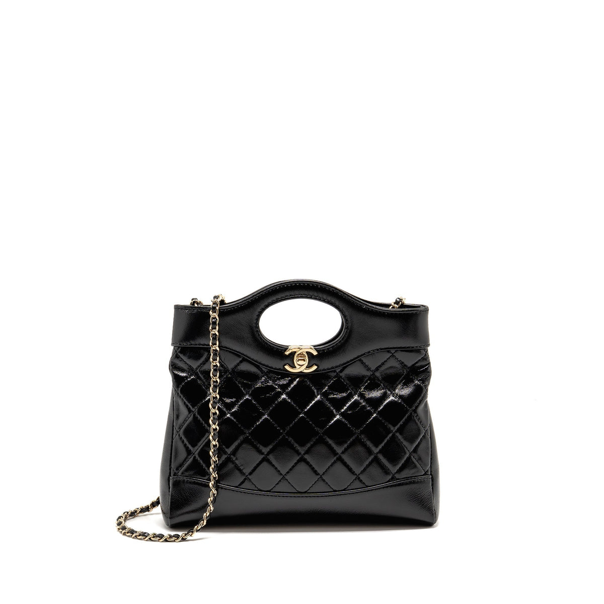 CHANEL MINI 31 BAG SHINY LAMBSKIN BLACK LGHW (MICROCHIP)