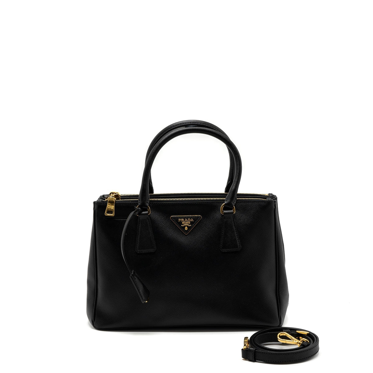 PRADA DOUBLE ZIP TOTE BAG SAFFIANO CALFSKIN BLACK GHW