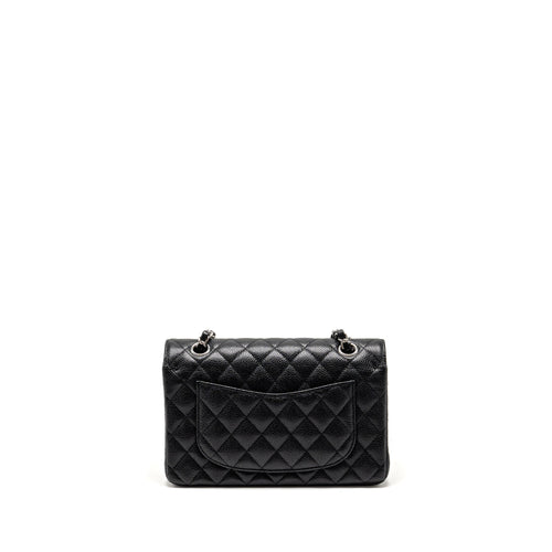 CHANEL SMALL CLASSIC DOUBLE FLAP BAG CAVIAR BLACK SHW (MICROCHIP)