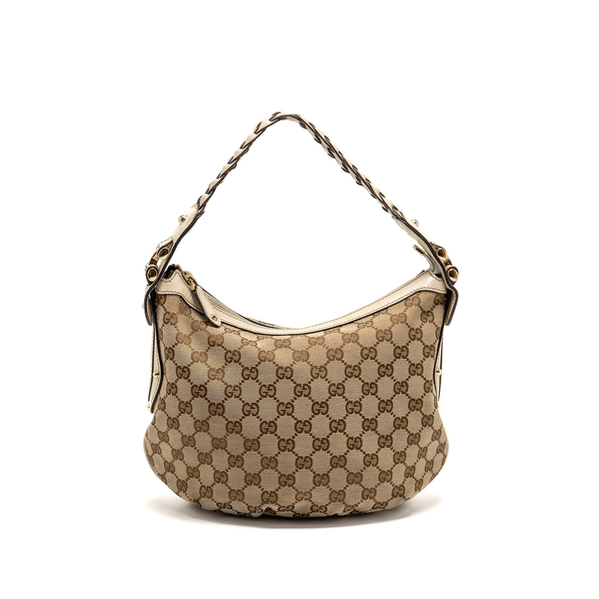 GUCCI PELHAM HOBO BAG GG CANVAS / LEATHER BEIGE/WHITE LGHW