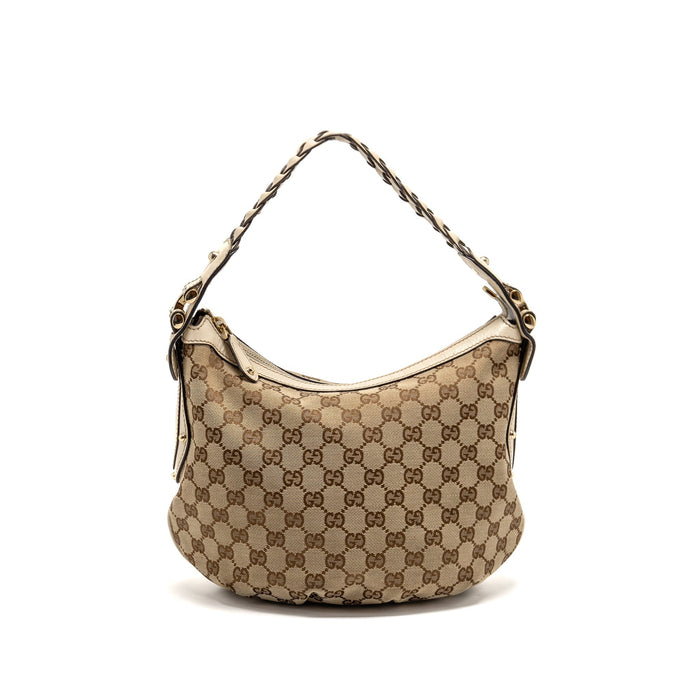 GUCCI PELHAM HOBO BAG GG CANVAS / LEATHER BEIGE/WHITE LGHW
