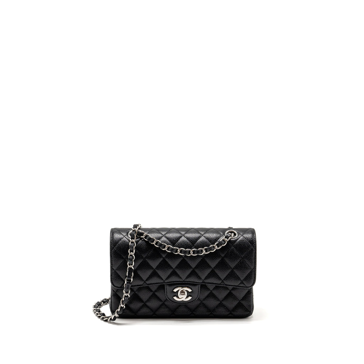 CHANEL SMALL CLASSIC DOUBLE FLAP BAG CAVIAR BLACK SHW (MICROCHIP)