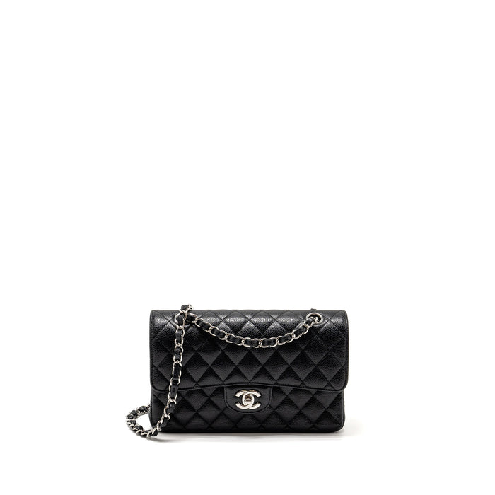 CHANEL SMALL CLASSIC DOUBLE FLAP BAG CAVIAR BLACK SHW (MICROCHIP)