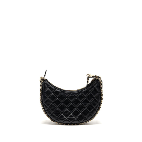 CHANEL SMALL HALF MOON HOBO BAG LAMBSKIN BLACK LGHW (MICROCHIP)