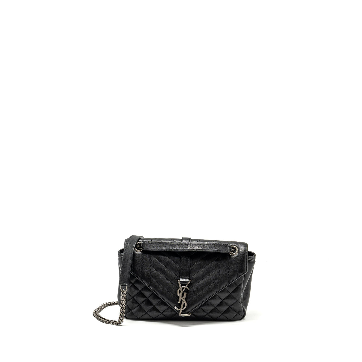 SAINT LAURENT COLLEGE FLAP BAG LAMBSKIN BLACK RUTHENIUM SHW