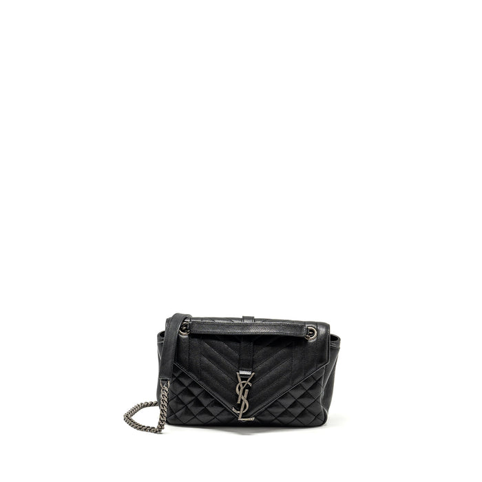 SAINT LAURENT COLLEGE FLAP BAG LAMBSKIN BLACK RUTHENIUM SHW