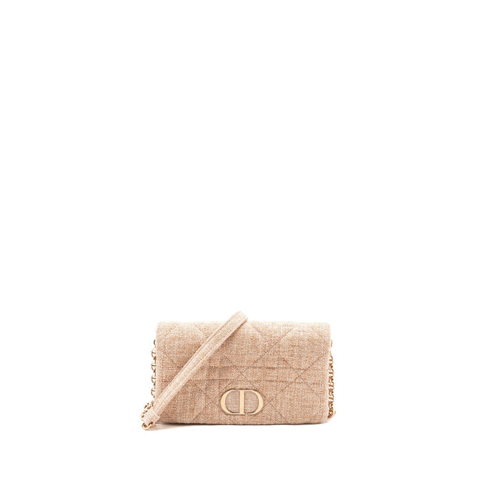 DIOR CARO POUCH CANVAS LIGHT PINK WITH PINK HARDWARE