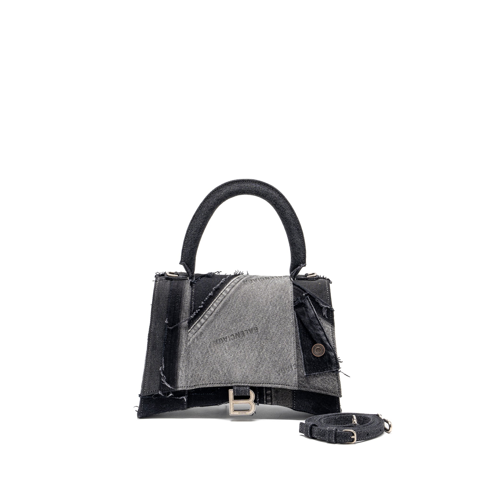 BALENCIAGA MEDIUM HOURGLASS BAG LIMITED EDITION DENIM BLACK/MULTICOLOUR SHW