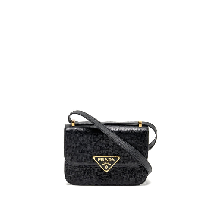 PRADA SAFFIANO LEATHER FLAP SHOULDER BAG CALFSKIN BLACK GHW