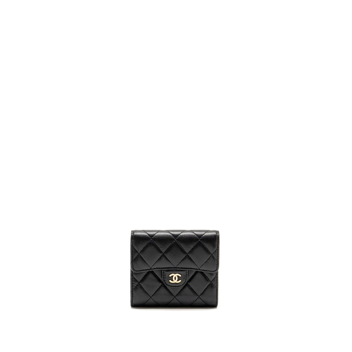 CHANEL CLASSIC SMALL FLAP WALLET LAMBSKIN BLACK LGHW