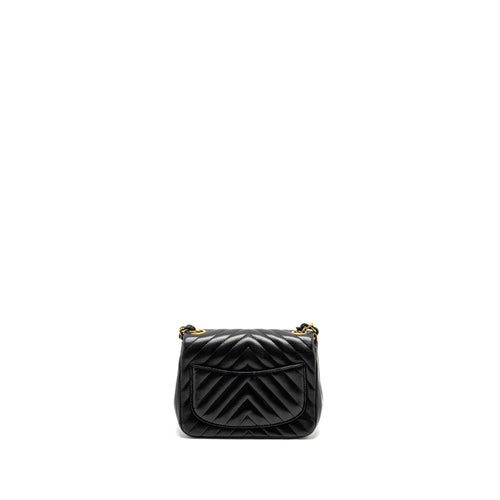CHANEL MINI SQUARE CHEVRON FLAP BAG LAMBSKIN BLACK GHW