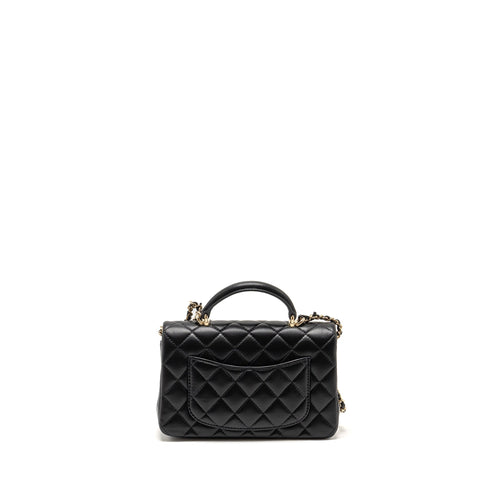 CHANEL TOP HANDLE MINI RECTANGULAR FLAP BAG WITH LION CHARM LAMBSKIN BLACK LGHW (MICROCHIP)