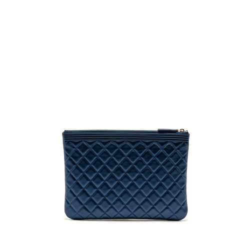 CHANEL BOY CLUTCH CALFSKIN PEARLY BLUE GHW