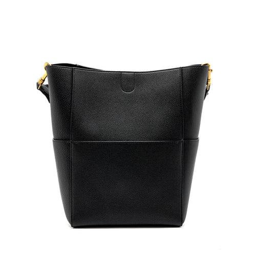 CELINE SANGLE BUCKET BAG GRAINED CALFSKIN BLACK GHW