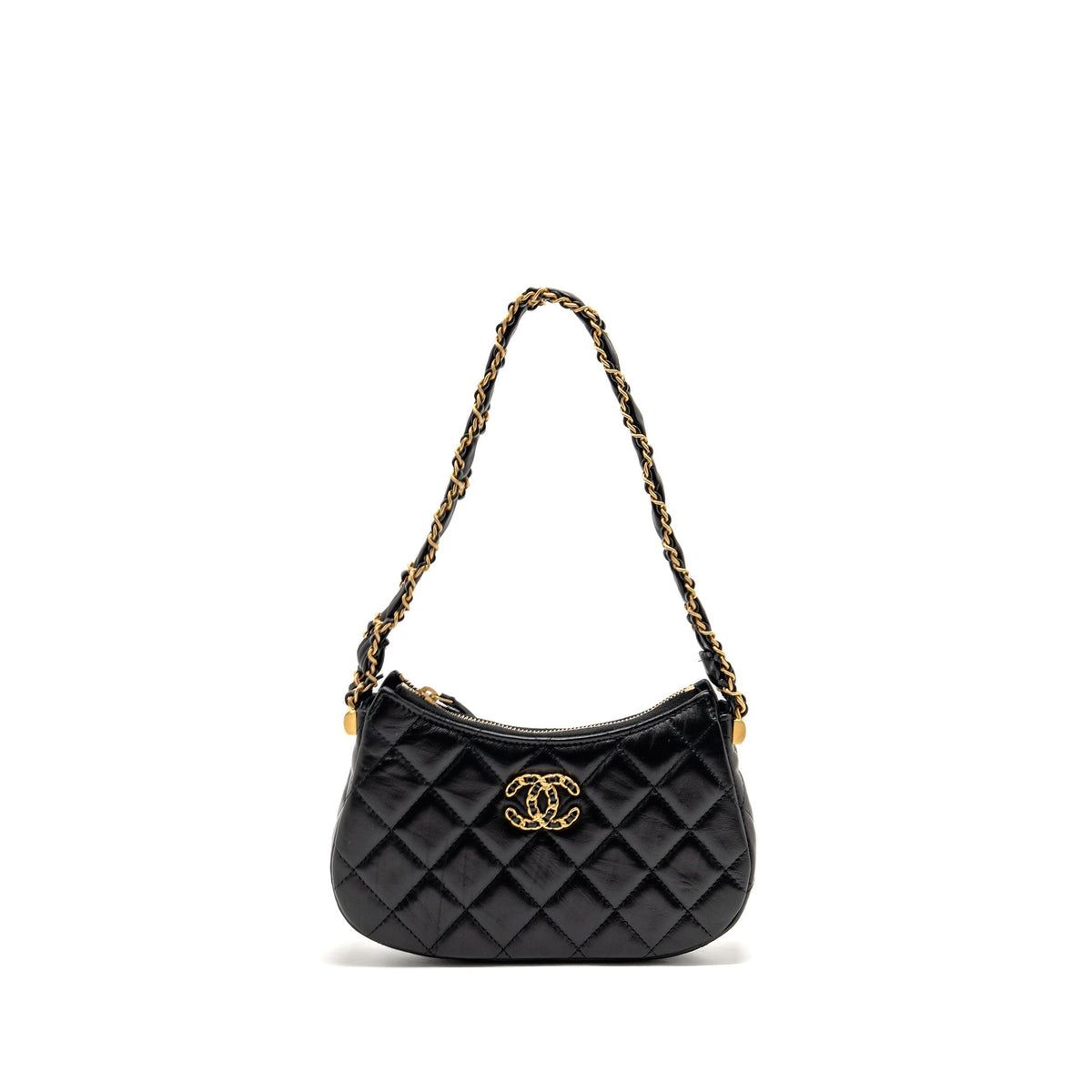 CHANEL 23K SMALL 19 HOBO SHOULDER BAG CALFSKIN BLACK GHW (MICROCHIP)