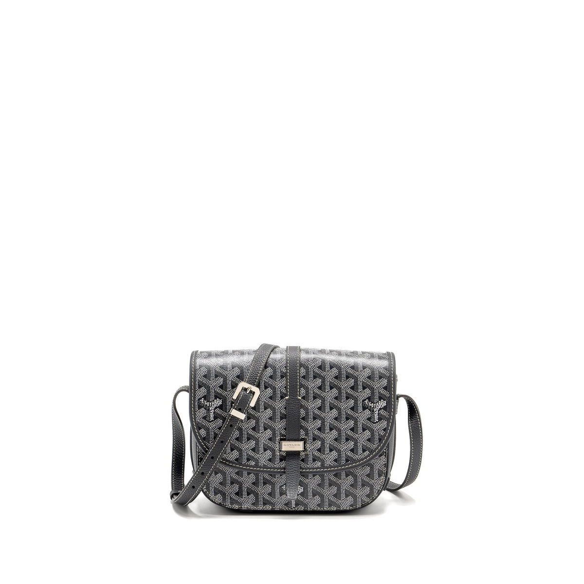 GOYARD BELVEDERE PM MESSENGER BAG GOYARDINE CANVAS CALFSKIN GREY SHW