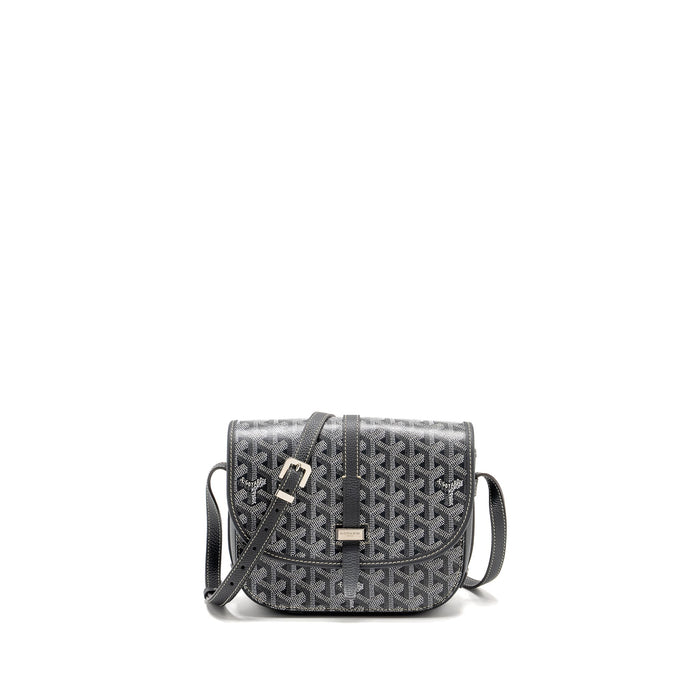 GOYARD BELVEDERE PM MESSENGER BAG GOYARDINE CANVAS CALFSKIN GREY SHW