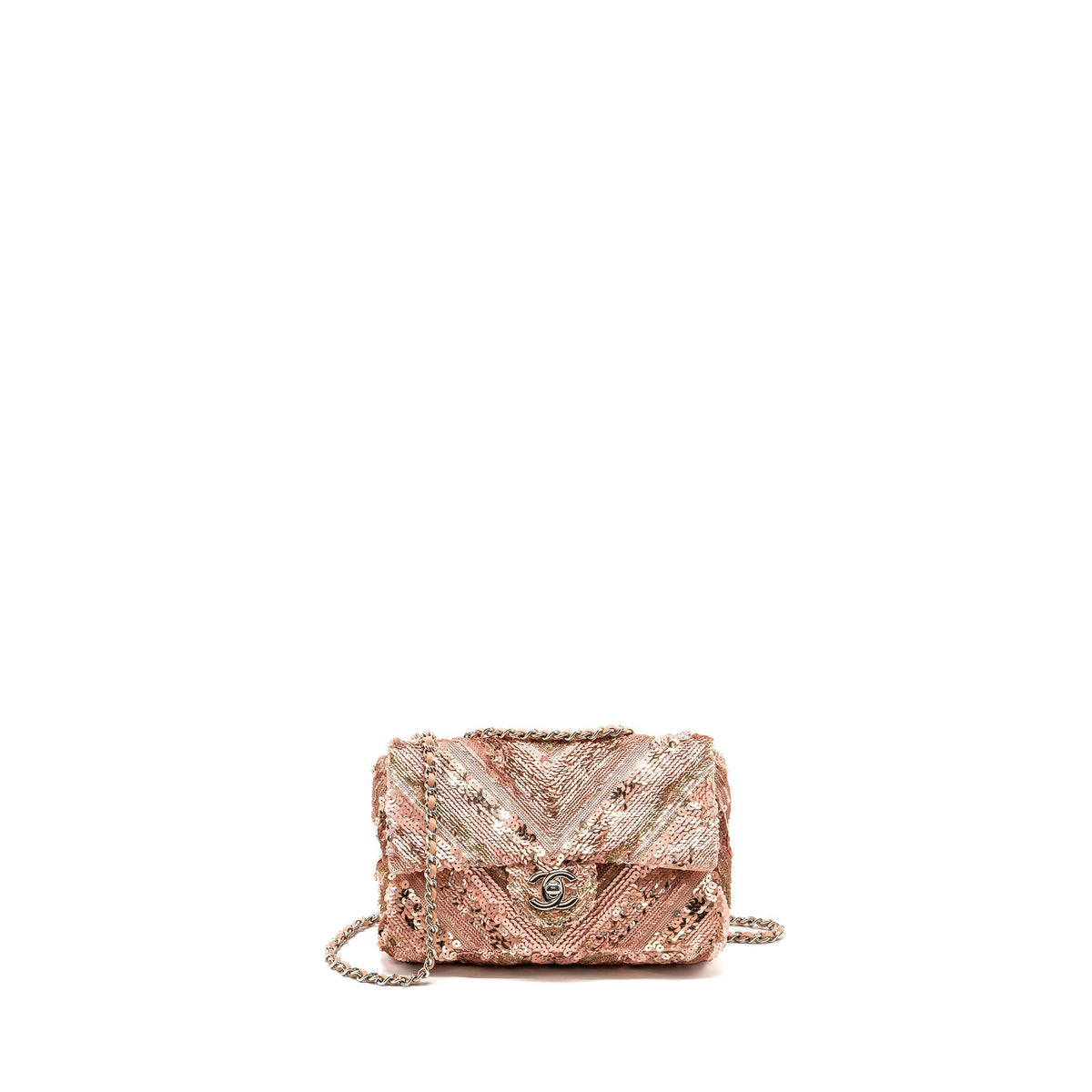CHANEL CHEVRON MINI FLAP BAG SEQUIN PINK / MULTICOLOUR SHW