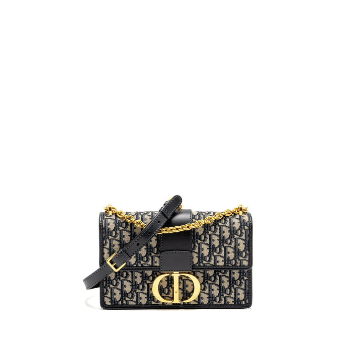 DIOR 30 MONTAIGNE CHAIN BAG OBLIQUE JACQUARD BLUE GHW