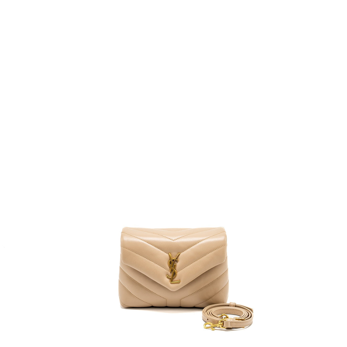 SAINT LAURENT/ YSL LOULOU TOY STRAP BAG CALFSKIN BEIGE GHW