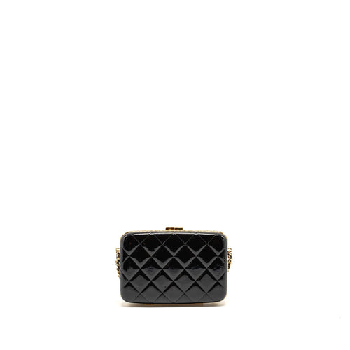 CHANEL 21A CC BOX WITH CHAIN PATENT BLACK GHW