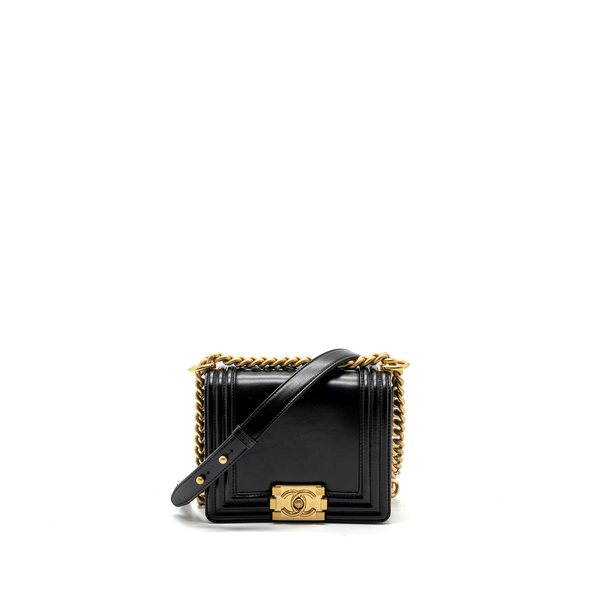 CHANEL MINI SQUARE BOY BAG LIMITED EDITION CALFSKIN BLACK GHW (MICROCHIP)