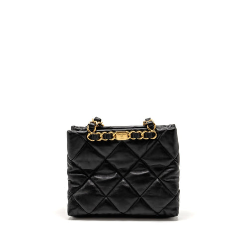 CHANEL QUILTED DOUBLE CHAIN SHOULDER BAG LAMBSKIN BLACK GHW (MICOCHIP)