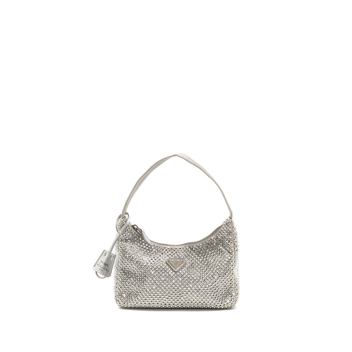 PRADA RE-EDITION SATIN CRYSTAL MINI BAG SILVER SHW