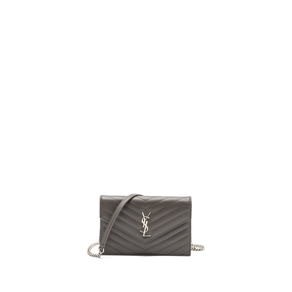 SAINT LAURENT/YSL ENVELOP CHAIN BAG CALFSKIN GREY SHW