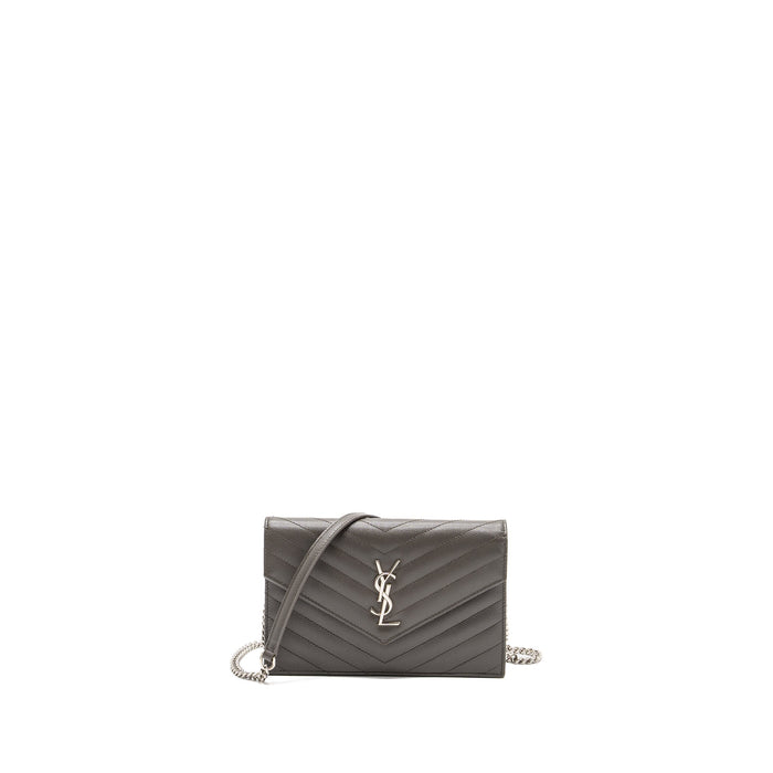 SAINT LAURENT/YSL ENVELOP CHAIN BAG CALFSKIN GREY SHW