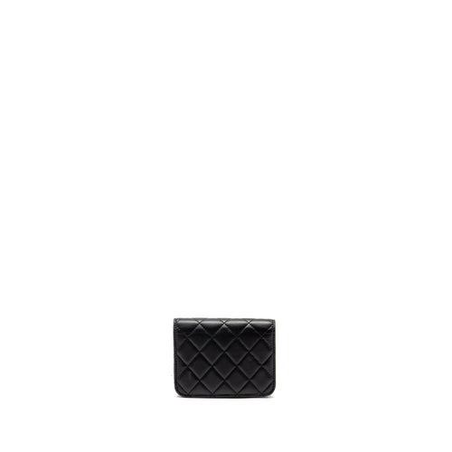 CHANEL ZIRCONIUM FLAP CLUTCH/CARD HOLDER WITH CHAIN LAMBSKIN BLACK GHW
