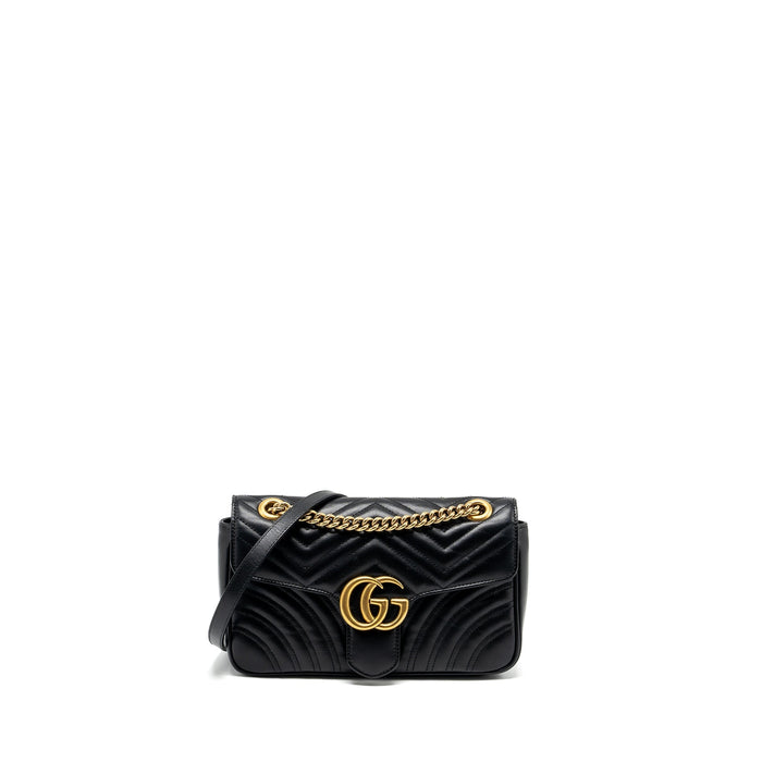 GUCCI SMALL GG MARMONT SHOULDER BAG CALFSKIN BLACK GHW
