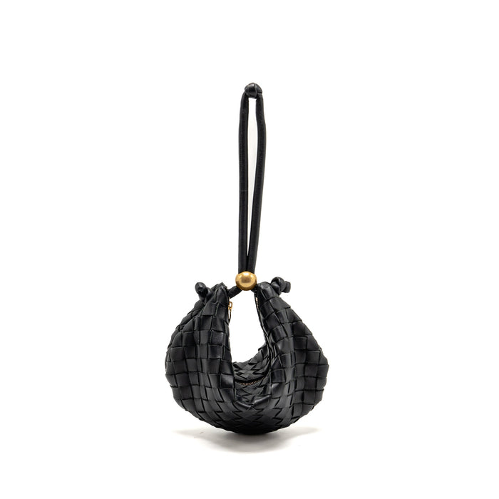 BOTTEGA VENETA MINI TURN POUCH LAMBSKIN BLACK GHW