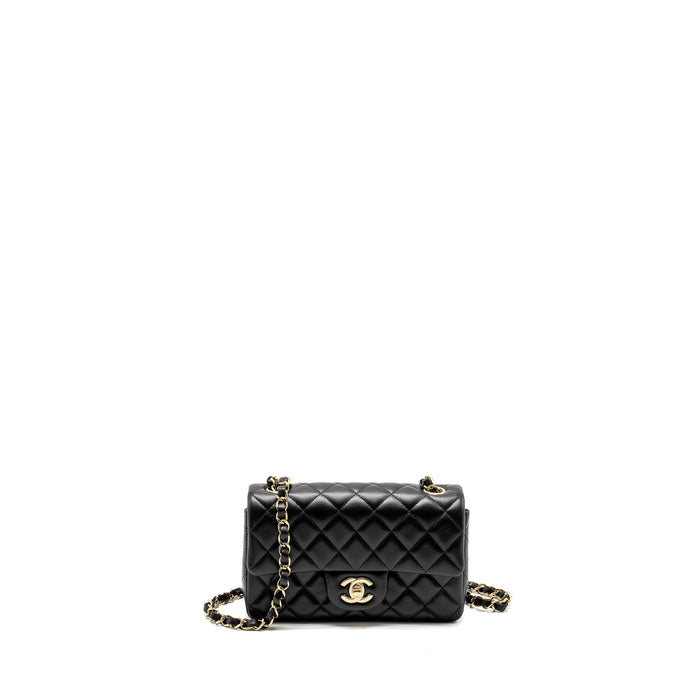 CHANEL MINI RECTANGULAR FLAP BAG LAMBSKIN BLACK LGHW (MICROCHIP)