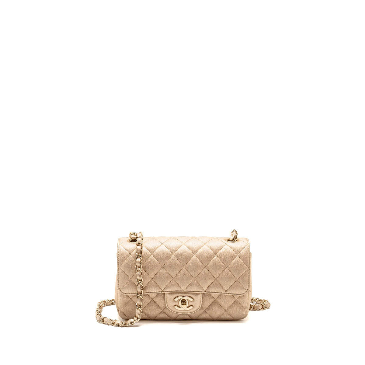 CHANEL MINI RECTANGULAR FLAP BAG LAMBSKIN METALLIC GOLD LGHW
