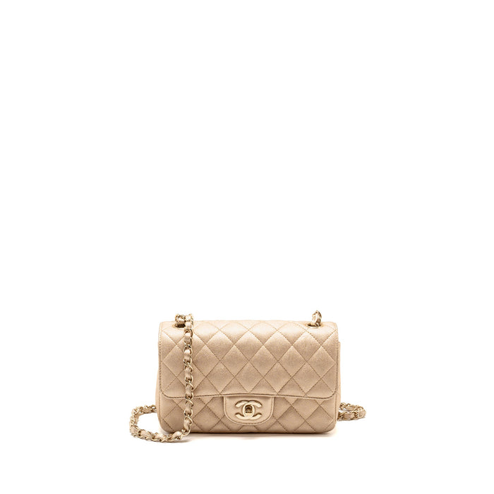 CHANEL MINI RECTANGULAR FLAP BAG LAMBSKIN METALLIC GOLD LGHW