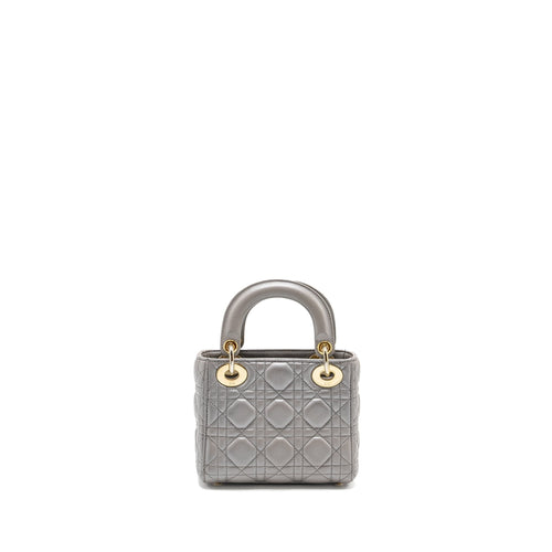 DIOR MINI LADY DIOR LAMBSKIN IRIDESCENT GREY LGHW