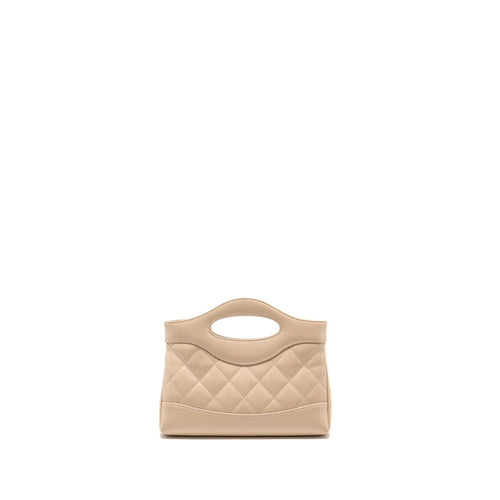 CHANEL MINI 31 CLUTCH WITH CHAIN SHINY LAMBSKIN LIGHT BEIGE LGHW ( MICROCHIP)