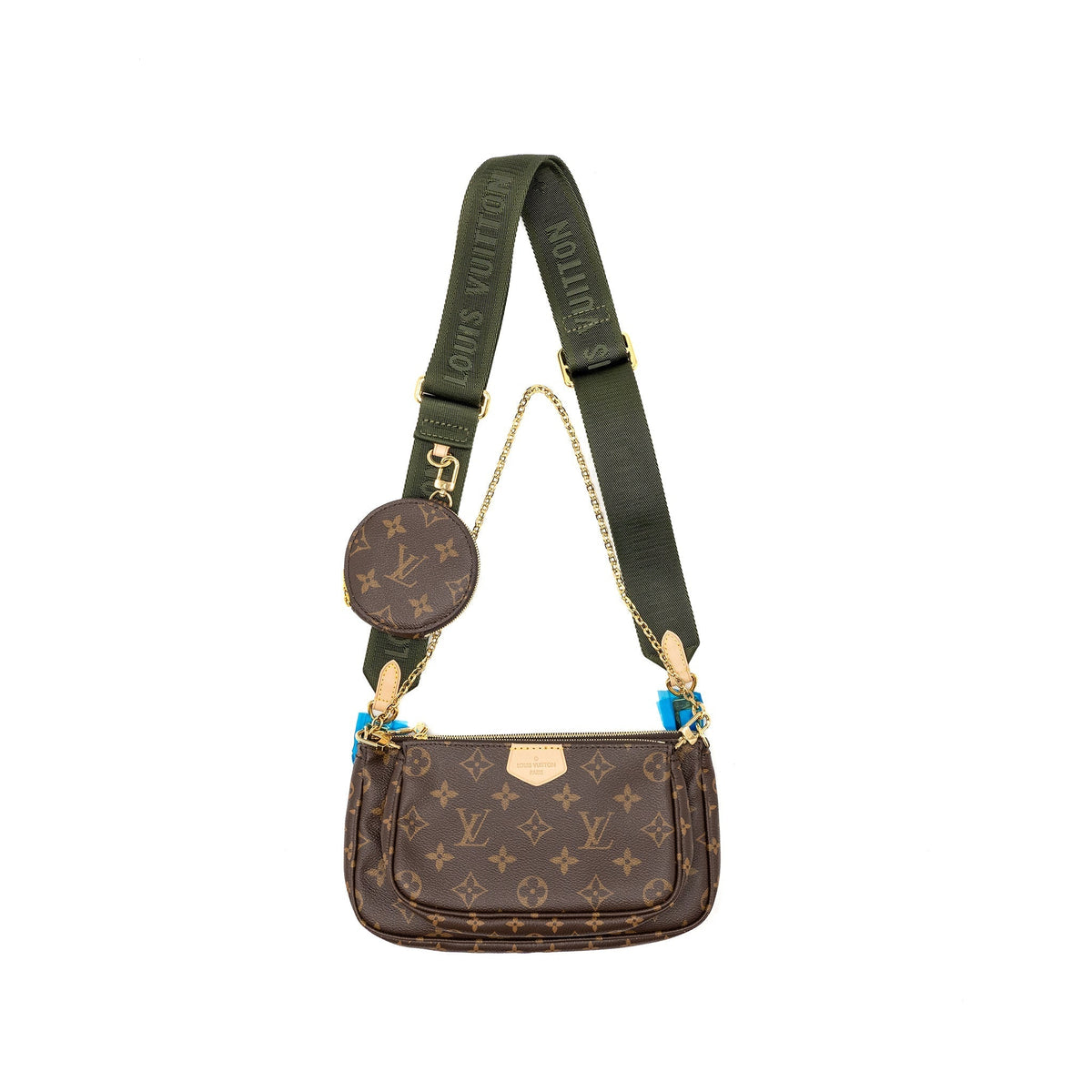 LOUIS VUITTON MULTI POCHETTE MONOGRAM CANVAS KHAKI STRAP GHW
