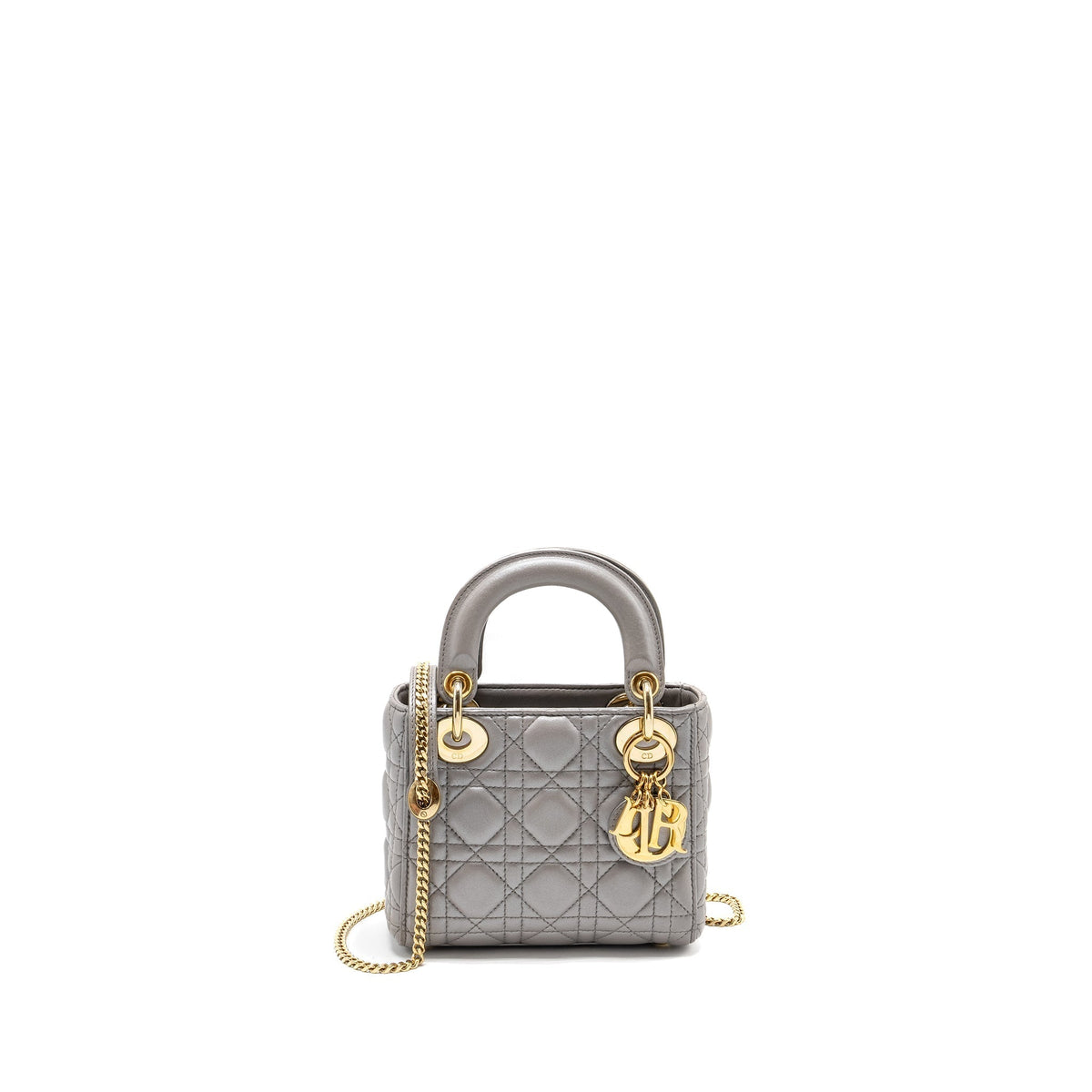 DIOR MINI LADY DIOR LAMBSKIN IRIDESCENT GREY LGHW