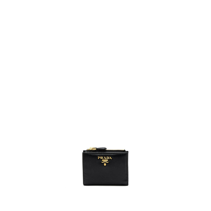 PRADA SMALL SAFFIANO LEATHER WALLET BLACK GHW