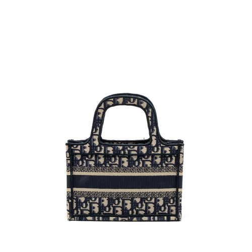 DIOR MINI BOOK TOTE BLUE OBLIQUE EMBROIDERY