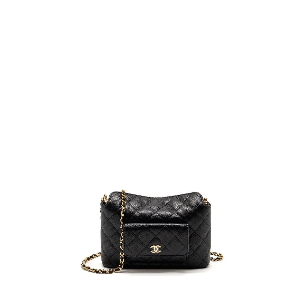 CHANEL FOLD FLAP VANITY CLUTCH WITH CHAIN CAVIAR BLACK GHW (MICROCHIP)